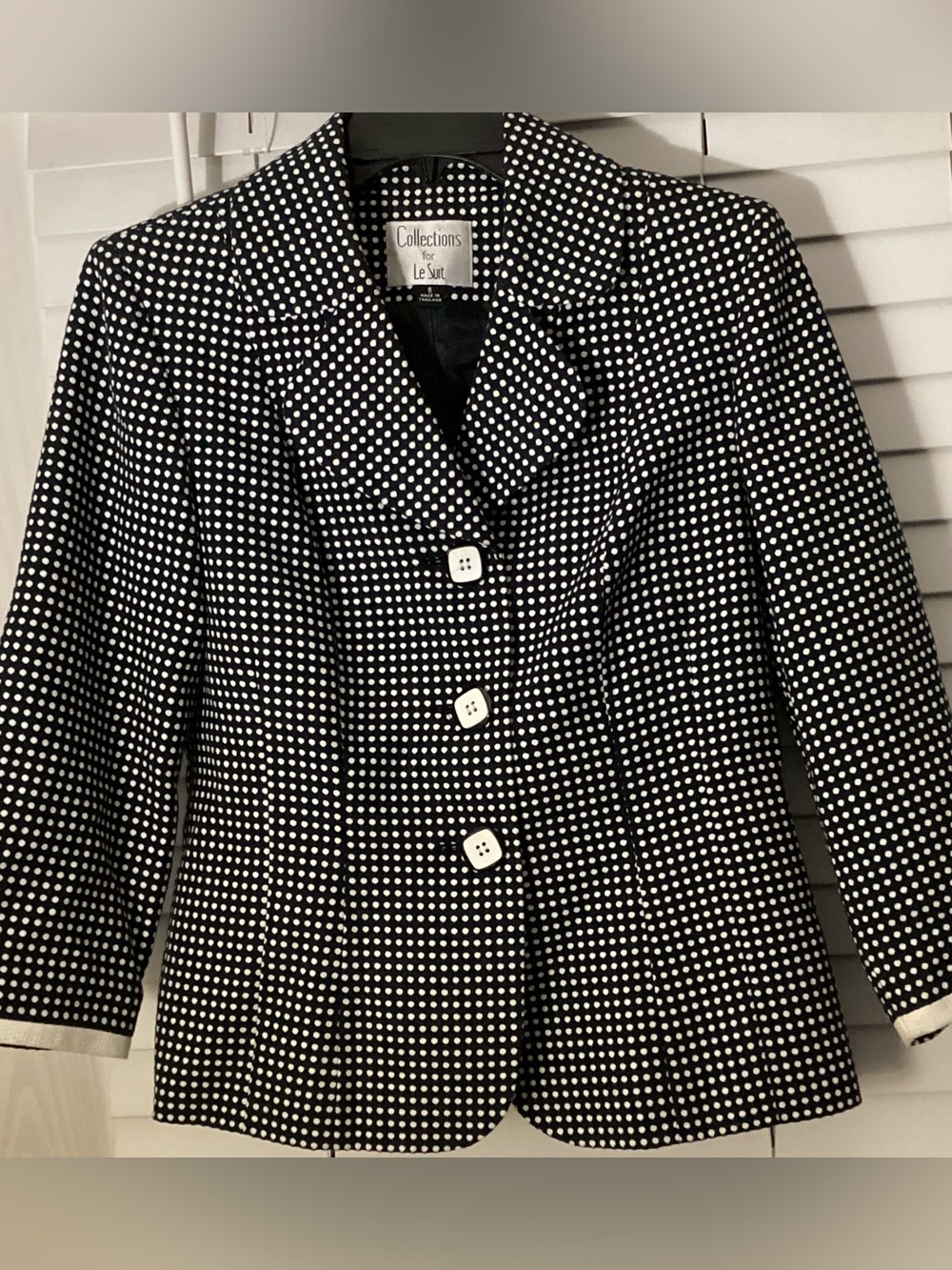Le Suit Black & White Checkered Button Down Dress Jacket Size 6